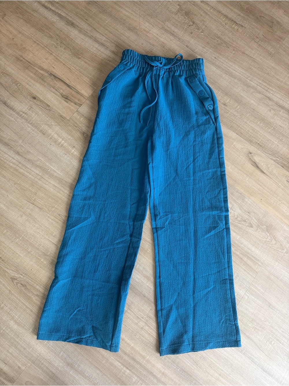 SHEIN Teal Wide-Leg Drawstring Pants